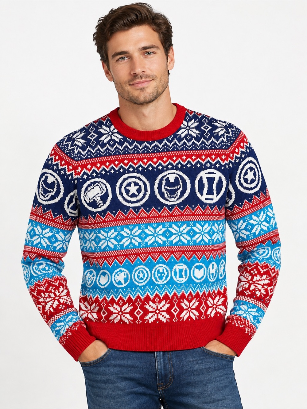 Marvel Avengers Men’s Isle Fair Ugly Christmas Sweater Size Medium Holiday
